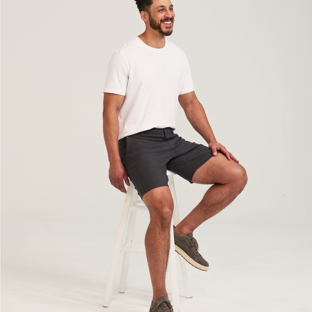 Sz 32 chino Denver Hayes Men's 8 Inch Linen Stretch Short Men's black Shorts - Picture 4 of 15